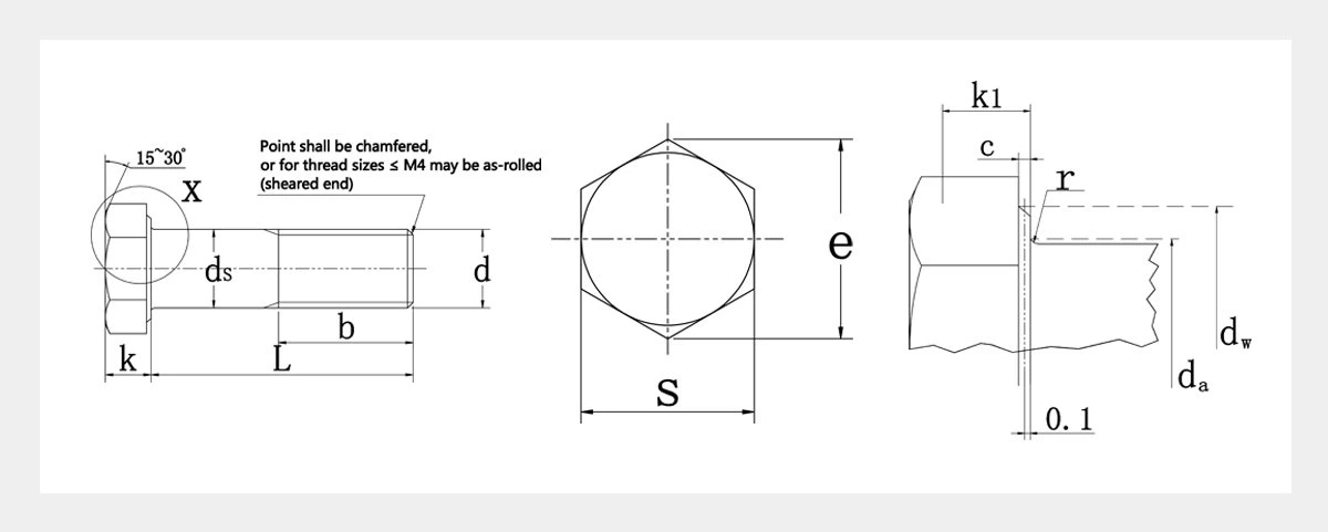 Hex Bolt Half Thread-2D